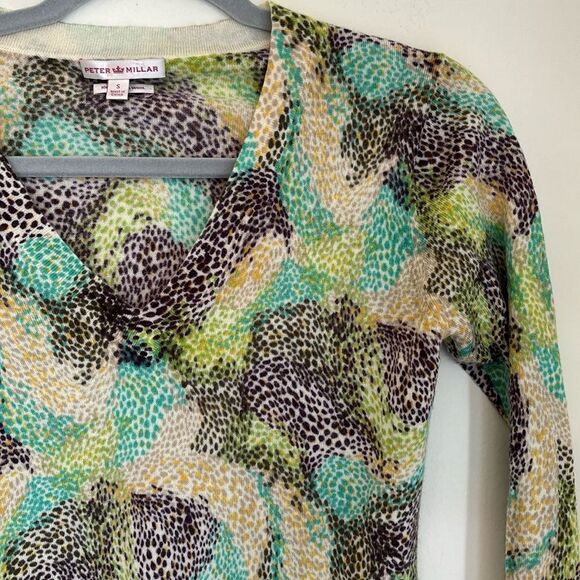 Peter Millar Women’s Abstract 100% merino wool v-neck 3/4 sleeve sweater Small! - Picture 2 of 7
